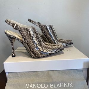 Manolo Blahnik size 37 (size 7 USA) Matilda Snake Slingbacks